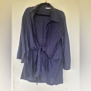 Lightweight Navy Tie-Front Shirt Jacket Neiman Marcus XL